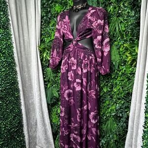 Kate and Lily Dress Size 14 Women Purple Floral Print Cutout Maxi Cocktail 3473